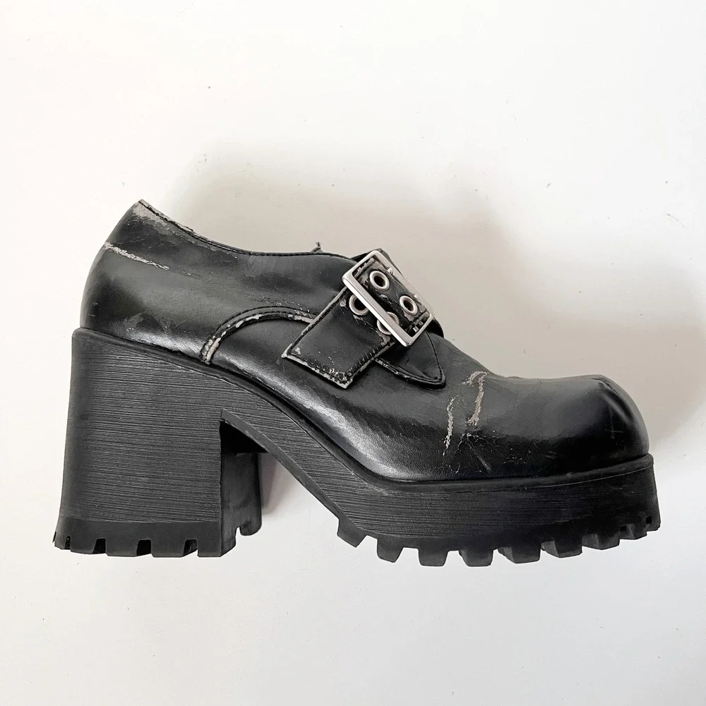 Vintage 90s Y2K Chunky Platform Square Toe Mary Jane Boots Shoes Grommets Size 9